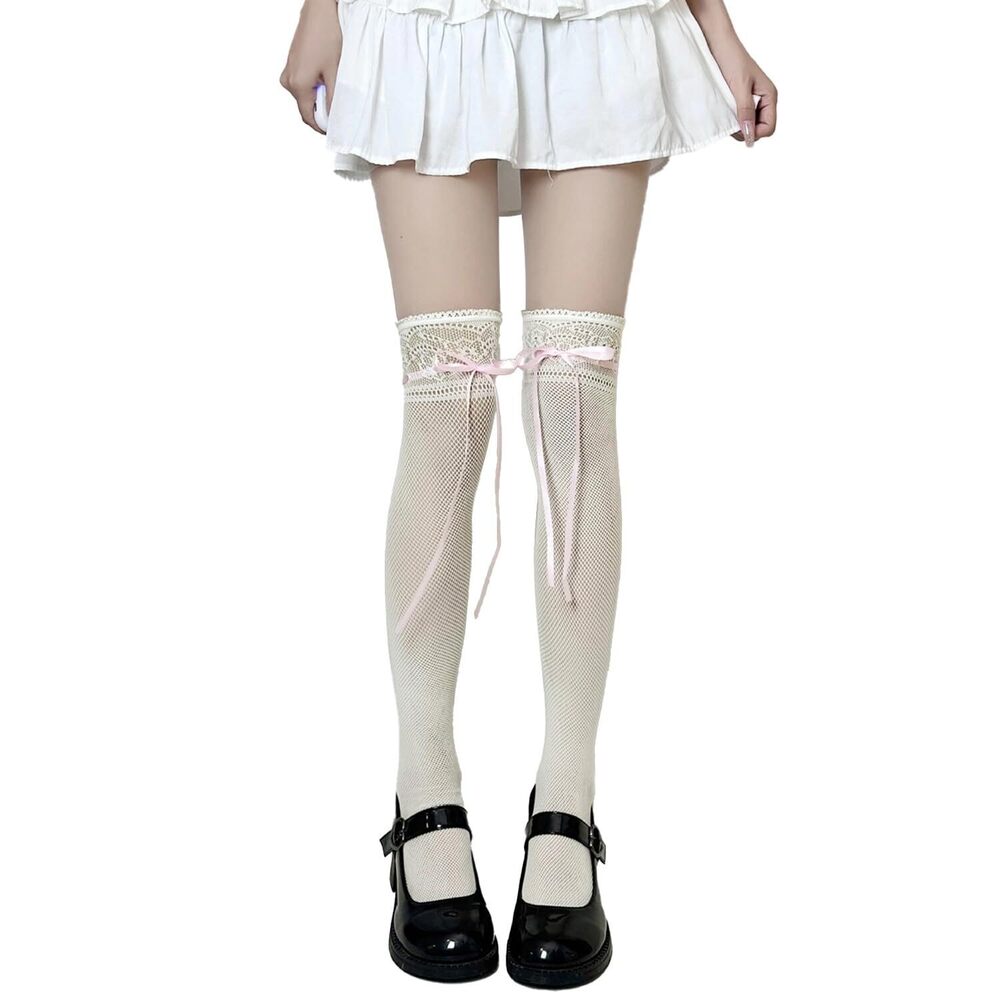 3978 Thigh High Stockings Bow, Santa Accessory Y2K Fishnet Socks